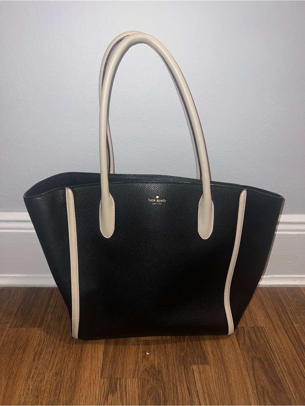 kate spade Black and Cream Leather Tote with Contrast Trim